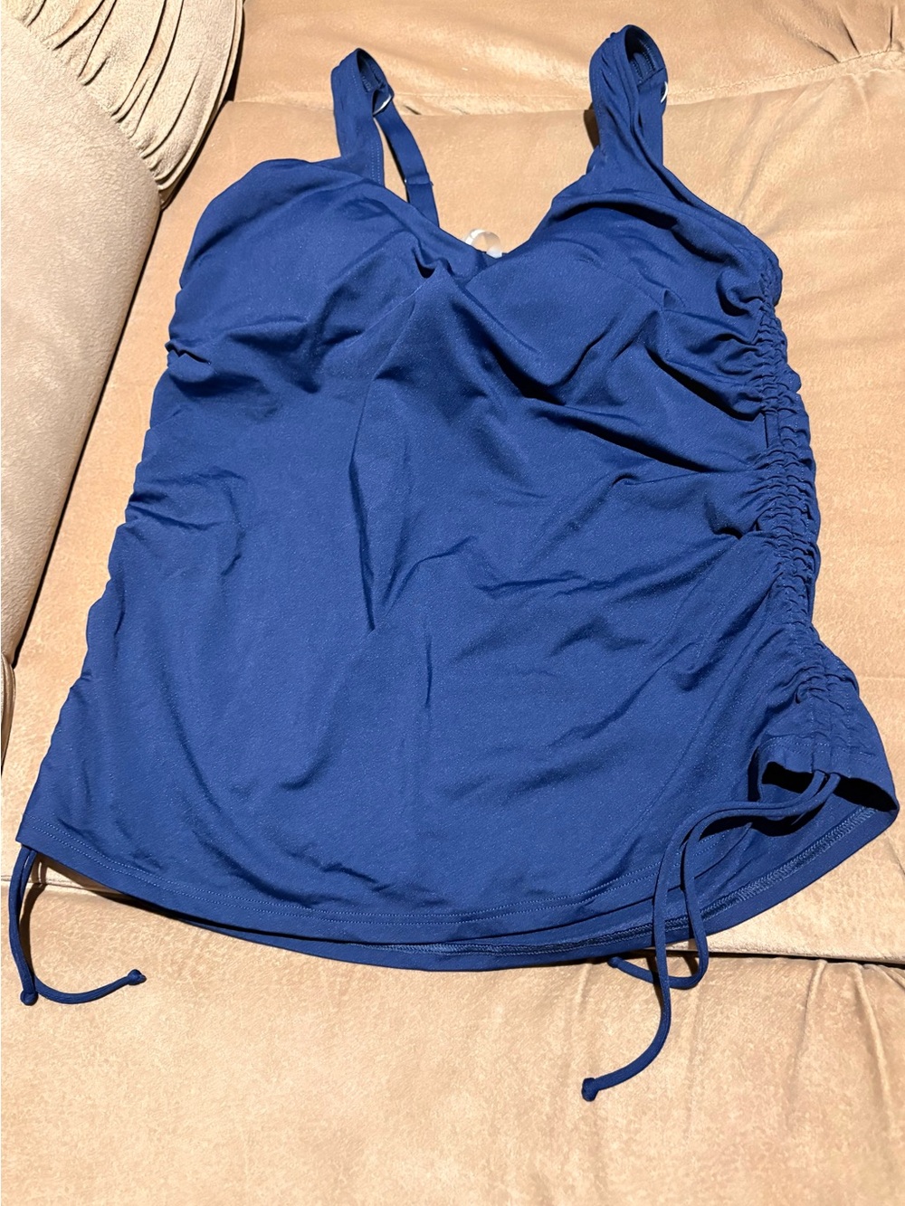 Lands End 8DD Women's Ruched Navy Blue Tankini Top